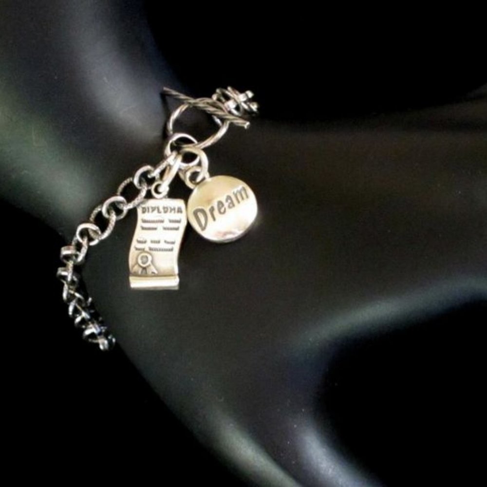 .925 Solid BALI SS Graduation Diploma and Dream Charm Bracelet